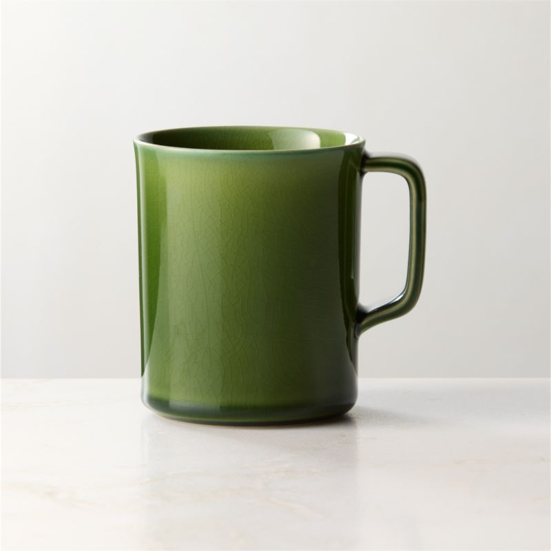 View Frette Green Coffee Mug Large with Crackled Glaze 18oz details