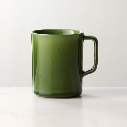 Frette Green Coffee Mug Large with Crackled Glaze 18oz