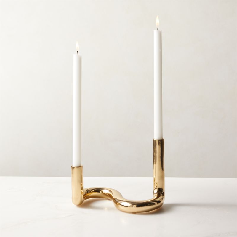 Freya Brass Double Modern Taper Candle Holder Reviews Cb2 6807