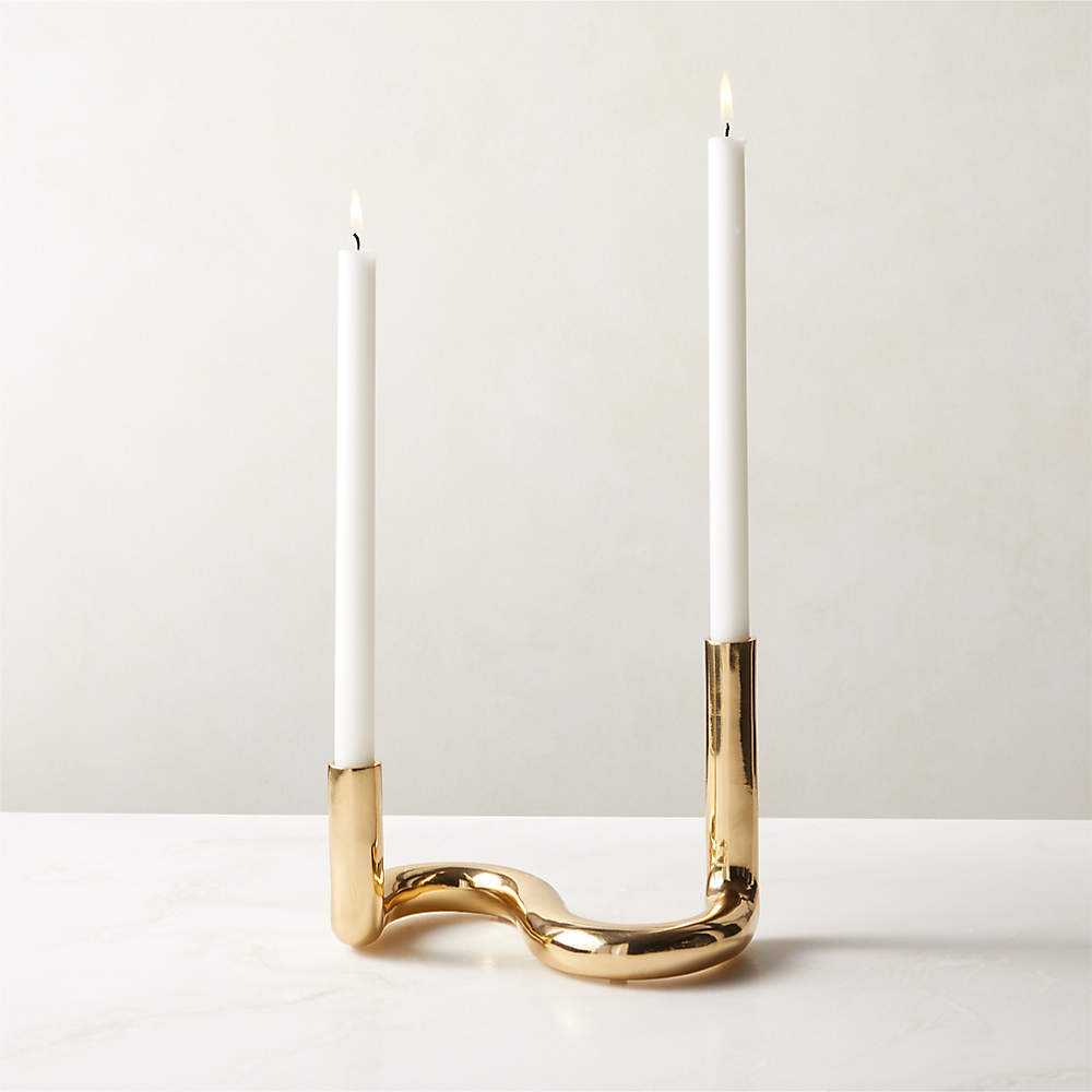 2 Gold Metal Candle Stand With Candle Stick Holders 