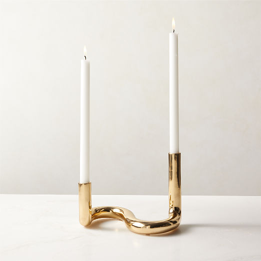 Freya Brass Double Taper Candle Holder