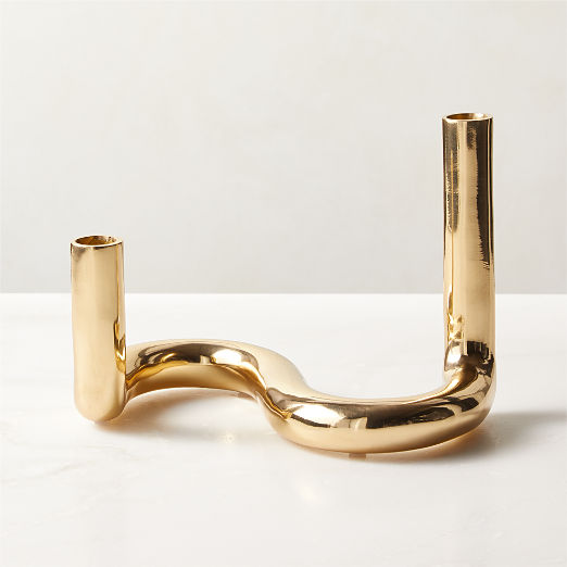 Freya Brass Double Taper Candle Holder