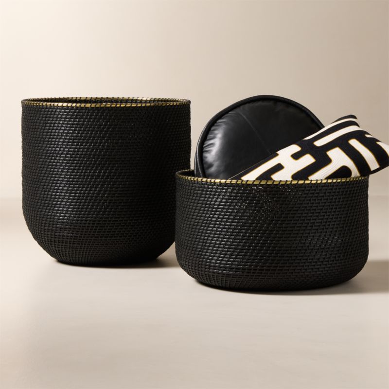 Frieze Handwoven Black Storage Basket with Brass Rim Wide - image 1 of 4