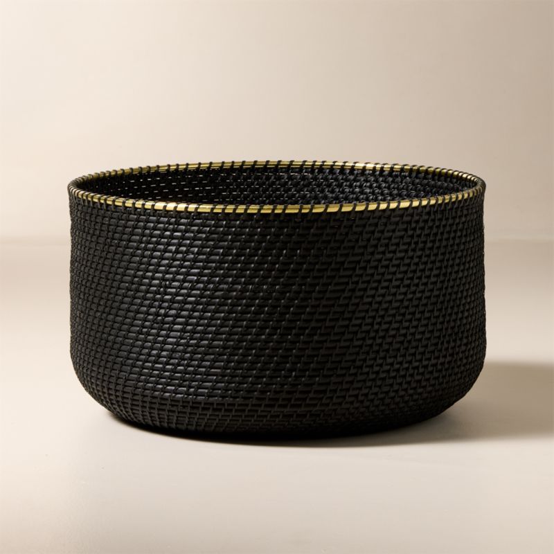 Frieze Handwoven Black Storage Basket with Brass Rim Wide - image 0 of 4