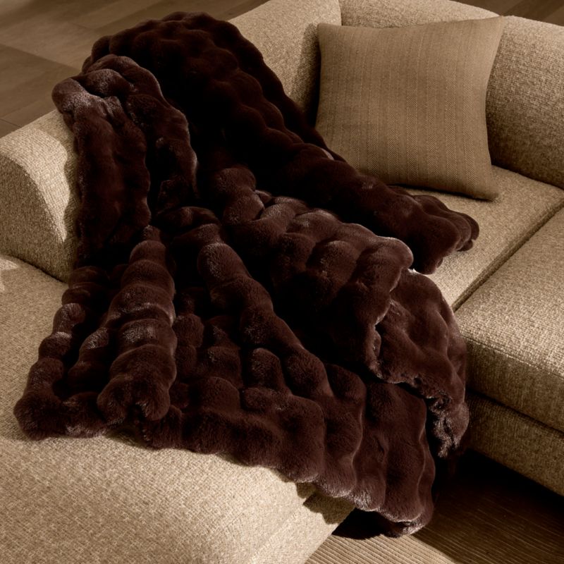 Farleigh Double-Sided Dark Brown Faux Fur Throw Pillow With Feather-Down Insert And Throw Blanket Set - image 1 of 7
