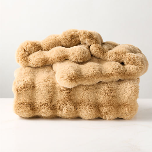 Farleigh Double-Sided Tan Faux Fur Throw Blanket 50"x70"
