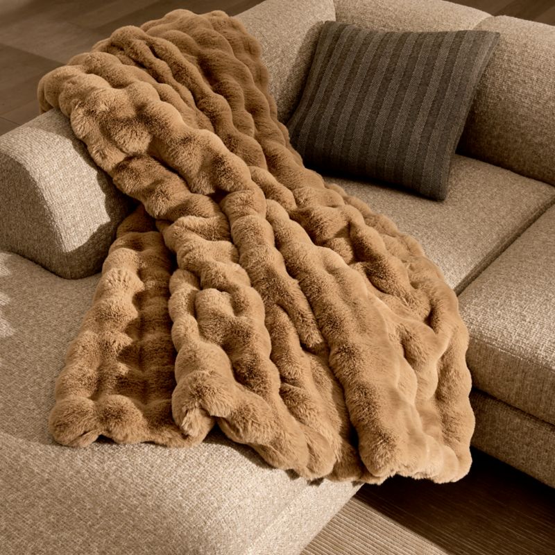 Farleigh Double-Sided Tan Faux Fur Throw Pillow Cover And Throw Blanket Set - image 1 of 8