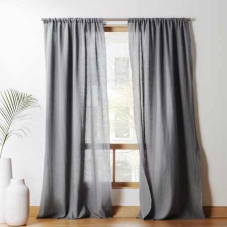 Graphite Linen Curtain Panel Cb2