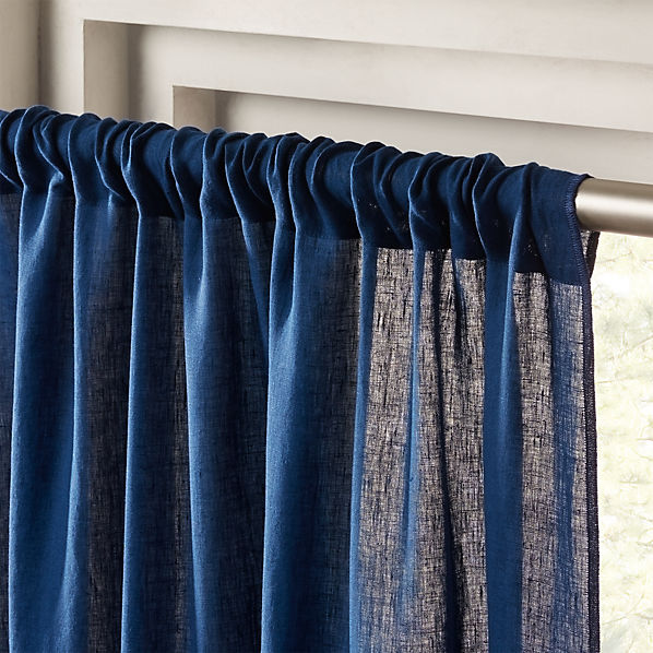 Navy Linen Curtain Panel Cb2