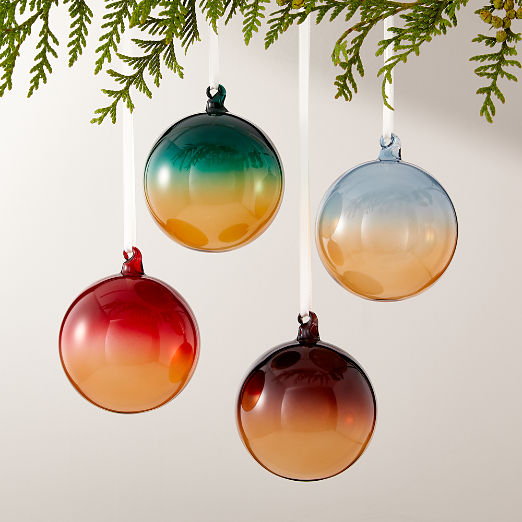 Faise Round Ombre Multicolor Glass Christmas Tree Ornaments Set of 4