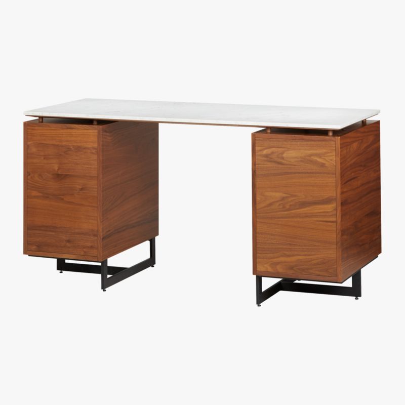 Fullerton 6-Drawer Walnut Wood Desk with White Marble Top - image 7 of 9