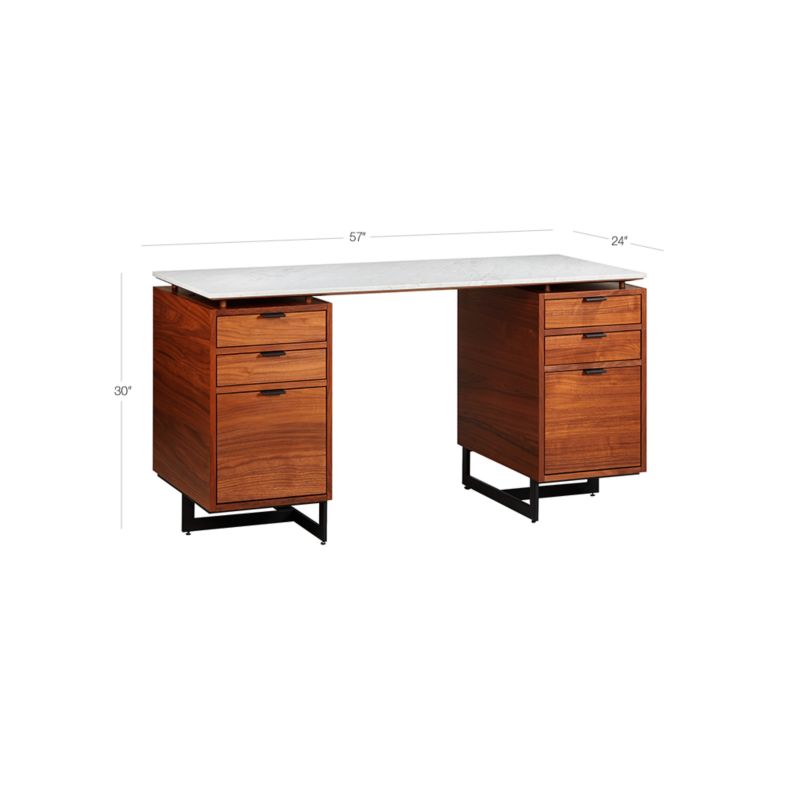 View Fullerton 6-Drawer Walnut Wood Desk with White Marble Top - image 3 of 9