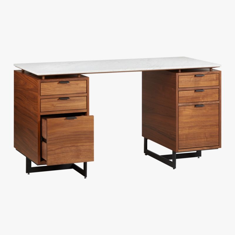 Fullerton 6-Drawer Walnut Wood Desk with White Marble Top - image 5 of 9