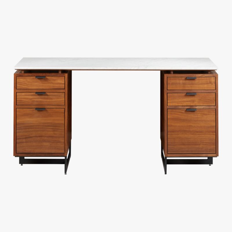 Fullerton 6-Drawer Walnut Wood Desk with White Marble Top - image 3 of 9