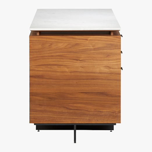 Fullerton 6-Drawer Walnut Wood Desk with White Marble Top