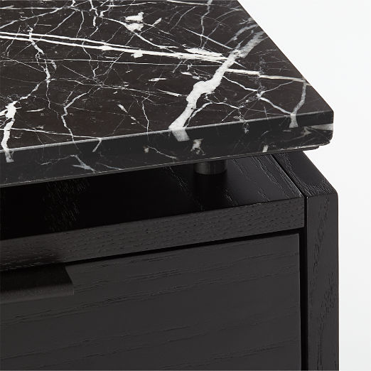 Fullerton 6-Drawer Black Oak Wood Desk with Black Marble Top