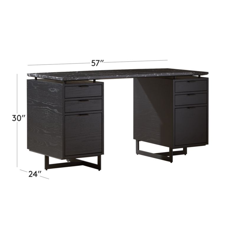 View Fullerton 6-Drawer Black Oak Wood Desk with Black Marble Top - image 3 of 9