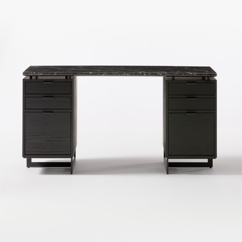 Fullerton 6-Drawer Black Oak Wood Desk with Black Marble Top - image 5 of 9