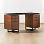 View Fullerton 6-Drawer Walnut Wood Desk with Black Marble Top - image 3 of 8