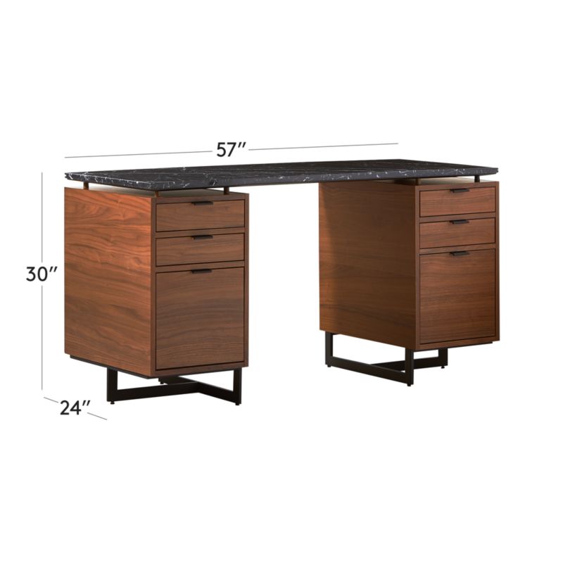 Fullerton 6-Drawer Walnut Wood Desk with Black Marble Top