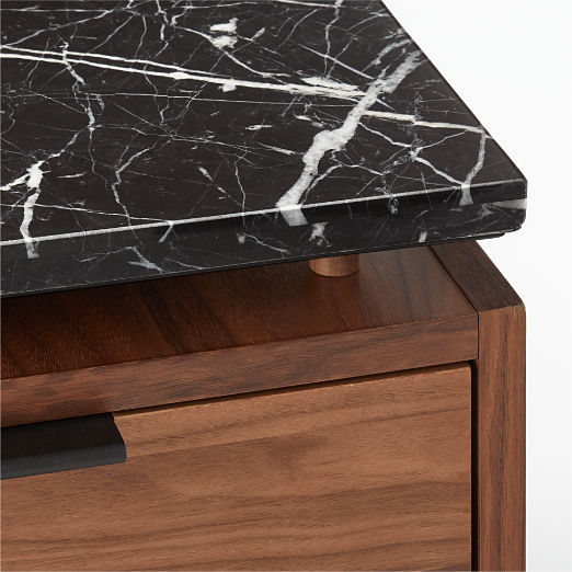 Fullerton 6-Drawer Walnut Wood Desk with Black Marble Top