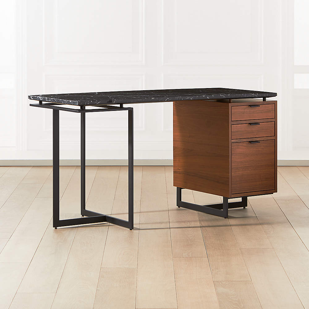 60 Modern Wooden Desk Walnut Home Office Desk with Filing Cabinet