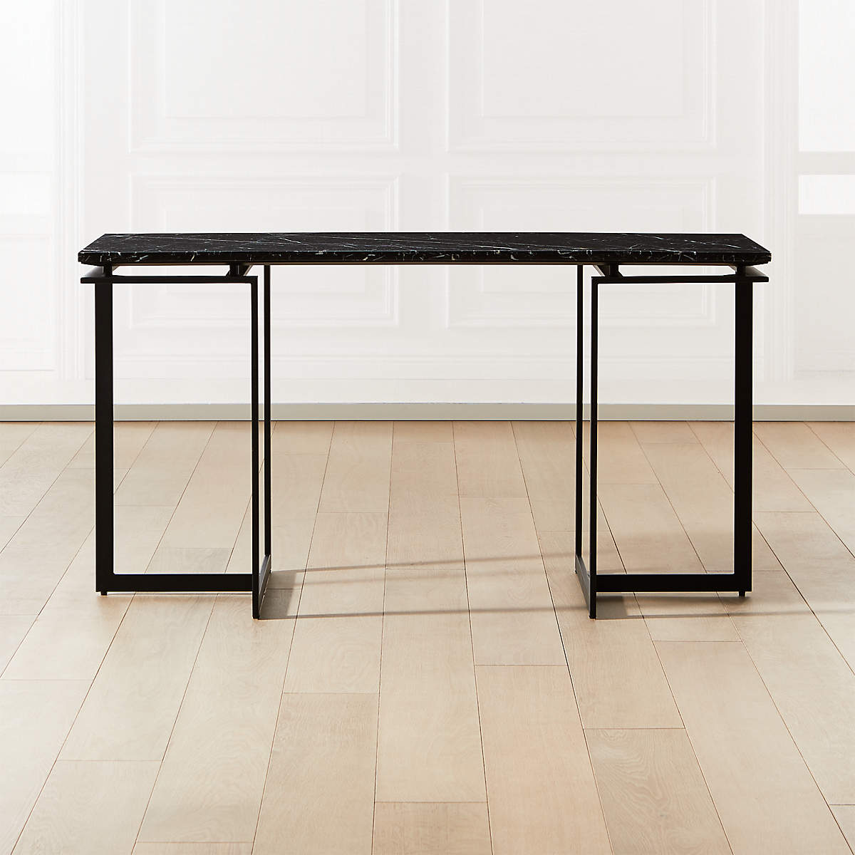 Fullerton Modern Black Metal Desk with Black Marble Top + Reviews CB2