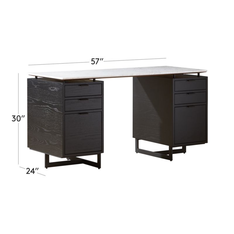 View Fullerton 6-Drawer Black Oak Wood Desk with White Marble Top - image 3 of 9