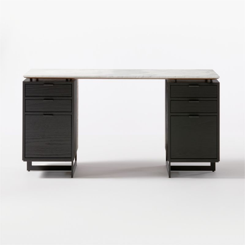 Fullerton 6-Drawer Black Oak Wood Desk with White Marble Top - image 5 of 9