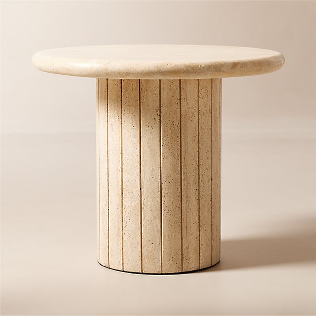 Fuoli Round Travertine Side Table Reviews CB2