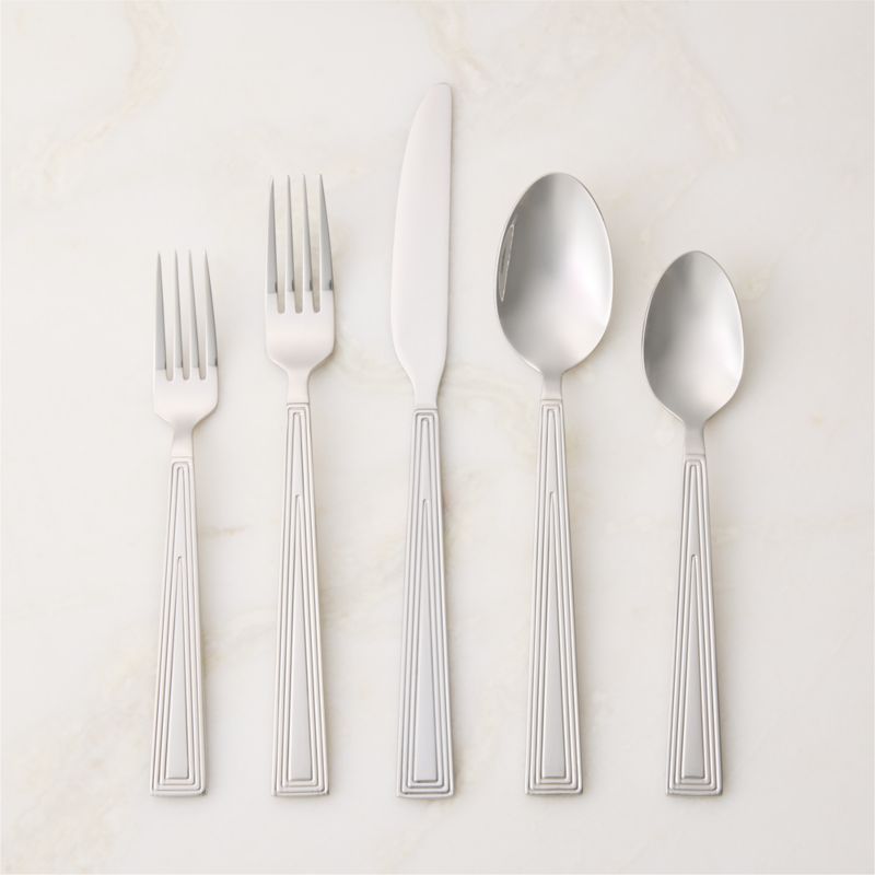 View Furrow 20-Piece Polished Silver Flatware Set by Kravitz Design details