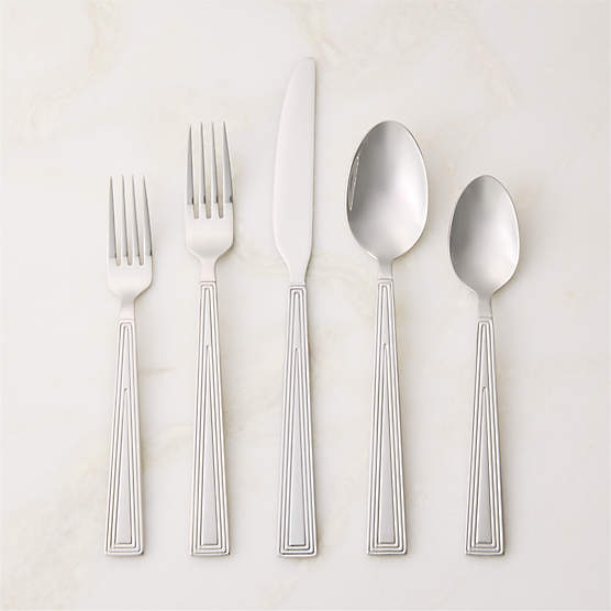 Furrow 20-Piece Polished Silver Flatware Set by Kravitz Design
