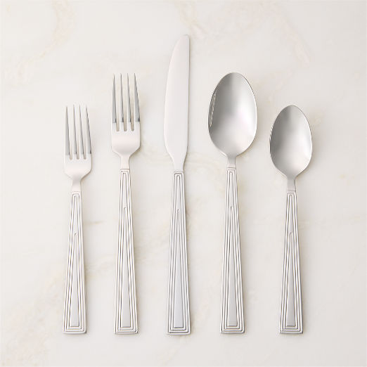 Furrow 20-Piece Polished Silver Flatware Set by Kravitz Design