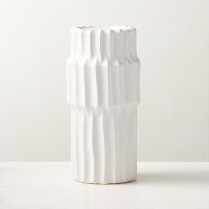 Furrow White Modern Pillar Candle Holder Small + Reviews CB2