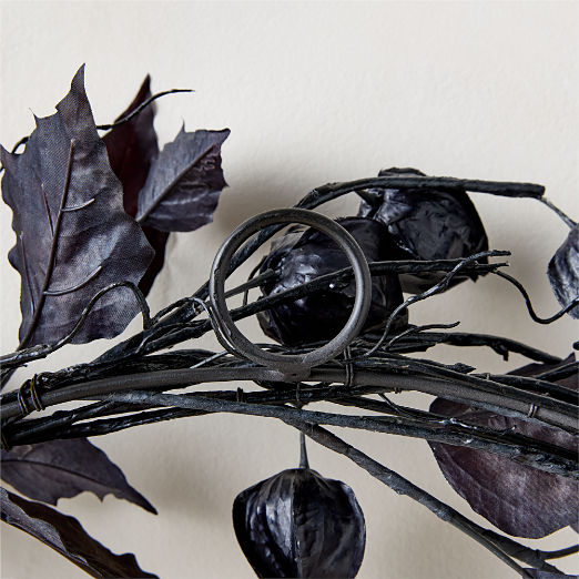 Faux Black Chinese Lantern Wreath 25"