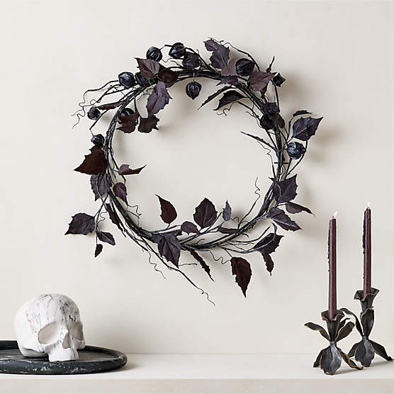 Faux Black Chinese Lantern Wreath 25"