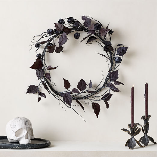 Faux Black Chinese Lantern Wreath 25"