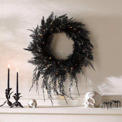 Faux Cypress Pre-Lit LED Wreath with Warm White Lights 24"