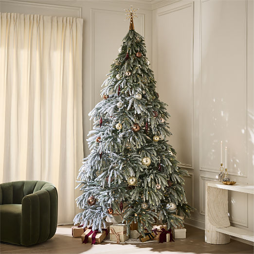 Faux Downswept Flocked Pine Pre-Lit LED Christmas Tree with Warm White Lights 9'