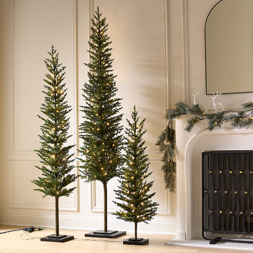 Faux Italian Cypress Pre-Lit LED Christmas Tree Set of 3