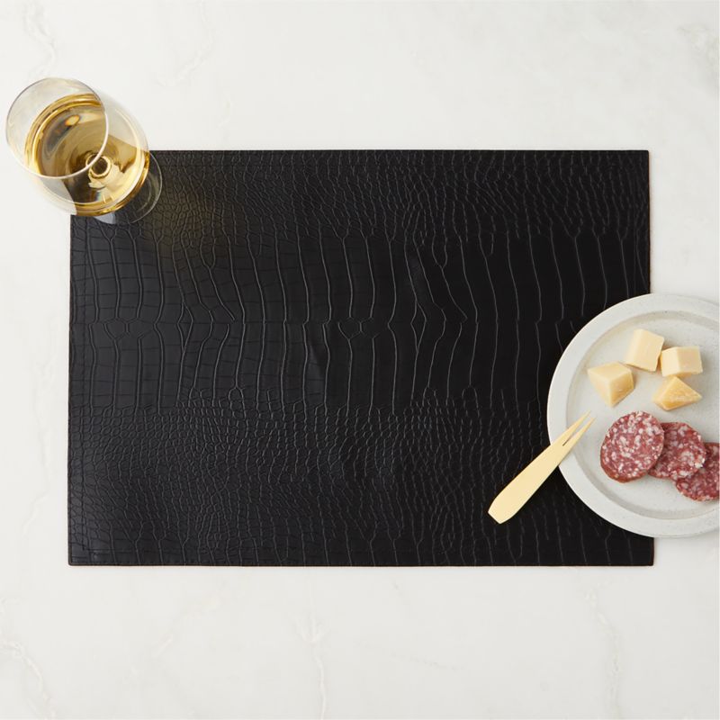 Faux-Leather Black Croc Rectangle Placemat - image 1 of 4