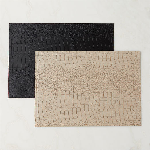 Faux-Leather Black Croc Rectangle Placemat