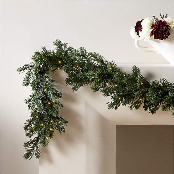 Faux Noble Fir Pre-Lit LED Holiday Garland with Warm White Lights 84"