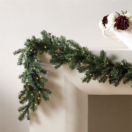Faux Noble Fir Pre-Lit LED Holiday Garland with Warm White Lights 84"