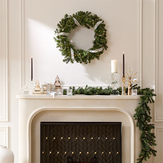 Faux Noble Fir Pre-Lit LED Holiday Garland with Warm White Lights 84"