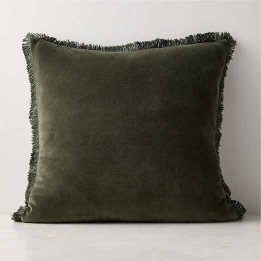 Bettie Forest Green Velvet Throw Pillow with Feather-Down Insert 23''x23"