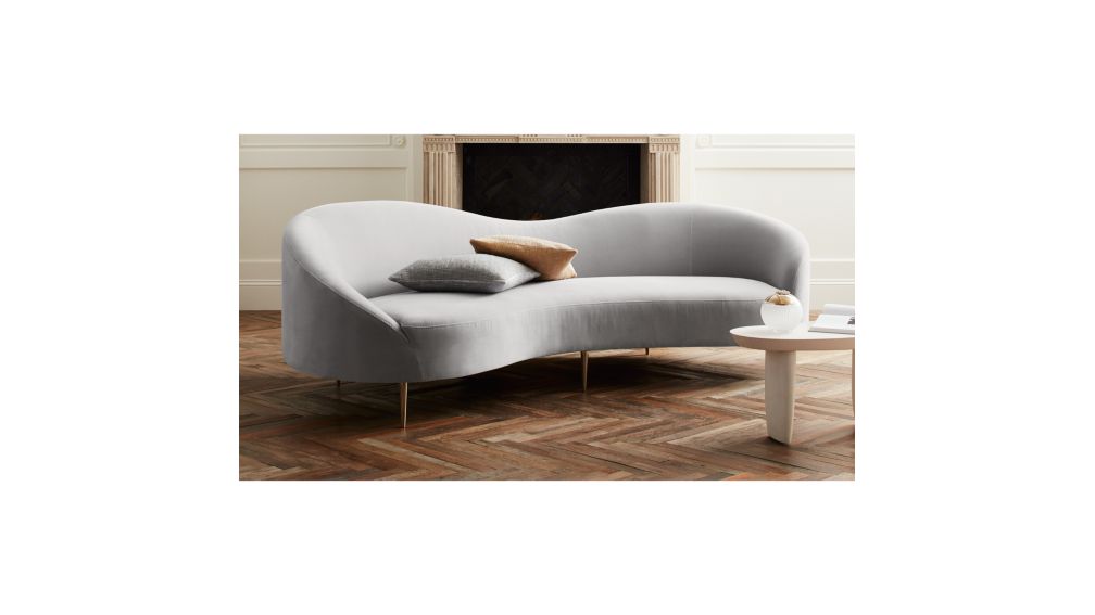 Curvo Light Grey Velvet Sofa + Reviews | CB2