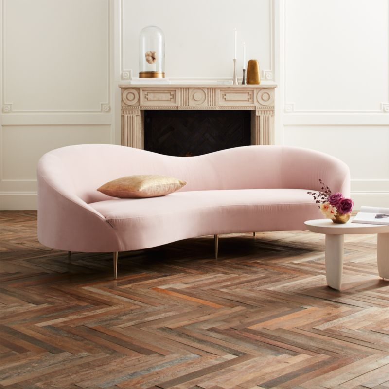 baby pink velvet sofa