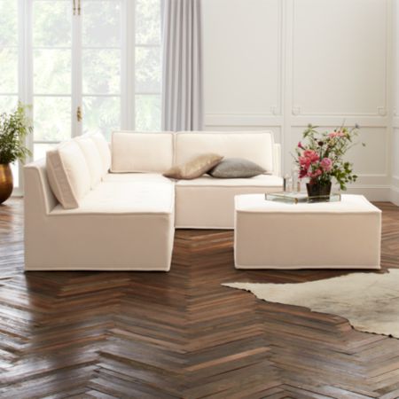 Quattro Snow Velvet Tufted 4 Piece Sectional Sofa Cb2