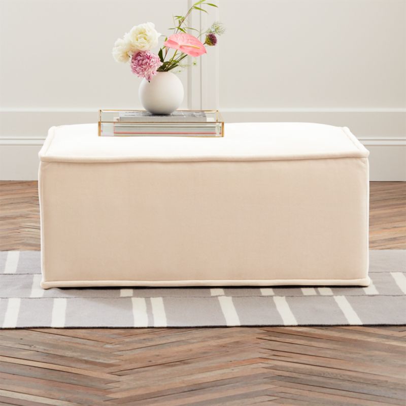White Ottomans Cb2 Quattro Snow Velvet Tufted Ottoman